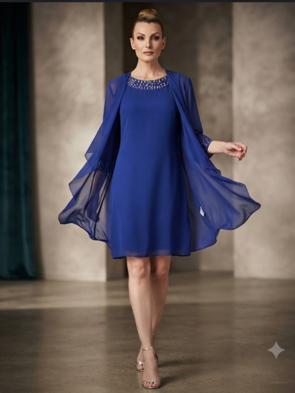 Slny:  Beaded Neck Sleeveless Sheath Dress With Jacket In Iris (NWT)